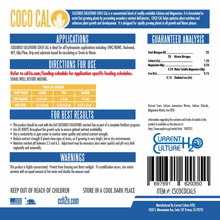 Cultured Solutions Coco Cal Liquid Hydroponic Fertilizer.